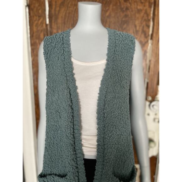 MULTIPLES Long Blue/Green Sherpa Sweater Vest sz M - Picture 3 of 8